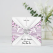 Girl First Holy Communion Pink White Grey Leopard Einladung (Stehend Vorderseite)