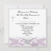 Girl First Holy Communion Pink White Grey Leopard Einladung (Rückseite)