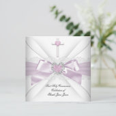 Girl First Holy Communion Pink White Heart Order Einladung (Stehend Vorderseite)