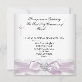 Girl First Holy Communion Pink White Silver Heart Einladung (Rückseite)