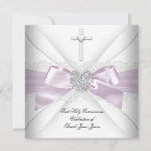 Girl First Holy Communion Pink White Silver Heart Einladung (Vorderseite)