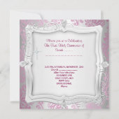 Girl First Holy Communion Silver Pink Foto Einladung (Rückseite)