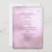Girl First Holy Communion Silver Pink Himmlisch Einladung (Rückseite)
