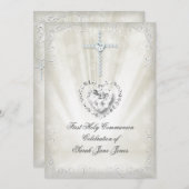 Girl First Holy Communion White Beige Himmlisch 2 Einladung (Vorne/Hinten)
