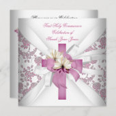 Girl First Holy Communion White Pink Einladung (Vorne/Hinten)