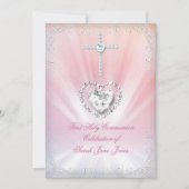 Girl First Holy Communion White Pink Himmlisch 2 Einladung (Vorderseite)