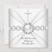Girl First Holy Communion White Silver 2 Einladung (Vorderseite)