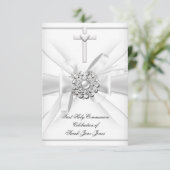 Girl First Holy Communion White Silver Cross Einladung (Stehend Vorderseite)