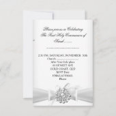 Girl First Holy Communion White Silver Cross Einladung (Rückseite)