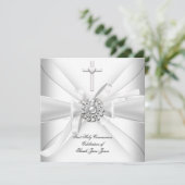 Girl First Holy Communion White Silver Einladung (Stehend Vorderseite)