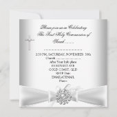 Girl First Holy Communion White Silver Einladung (Rückseite)