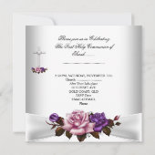 Girl First Holy Communion White Silver Pink Lila Einladung (Rückseite)