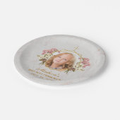 Girl First Kommune Foto Marmor Rosa Orchid Gold Pappteller (Schrägansicht)