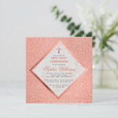 Girl First Kommune Rose Gold Marmor Rosa Glitzer Einladung (Stehend Vorderseite)