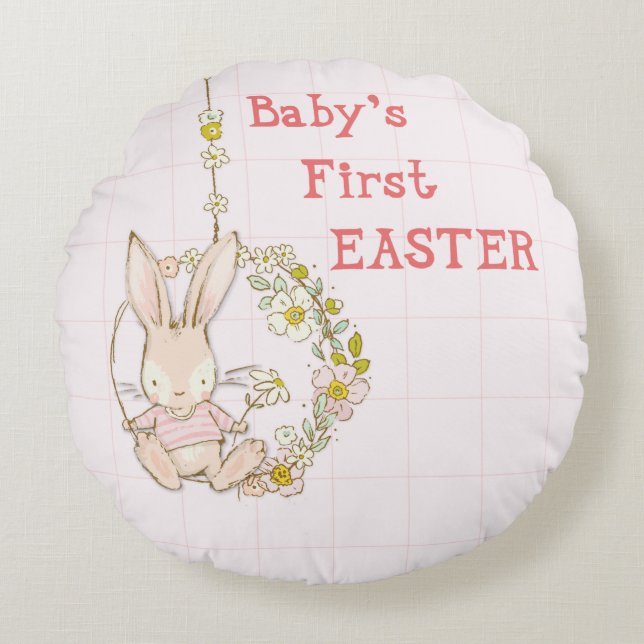 Girl First Oaster Bunny auf Blume Swing Rundes Kissen (Vorderseite)