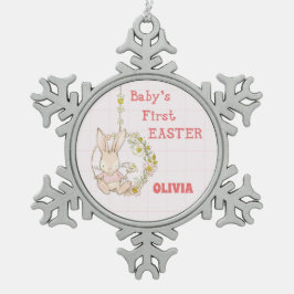 Girl First Oaster Bunny auf Blume Swing Schneeflocken Zinn-Ornament