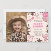 Girl First Rodeo 1. Geburtstag Party Foto Einladung (Vorderseite)