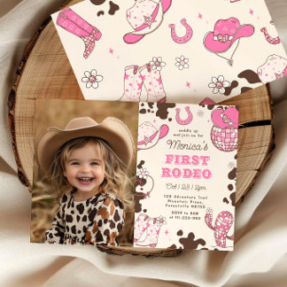 Girl First Rodeo 1. Geburtstag Party Foto Einladung