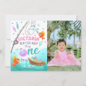Girl Fishing 1. Geburtstag Foto Einladung (Vorderseite)