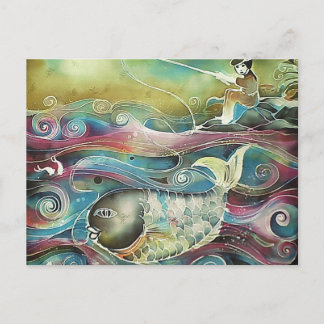 Girl Fishing in der Nacht Postkarte