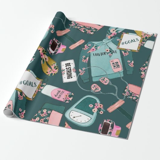 Girl-Fitness-Muster Geschenkpapier (Ungerollt)