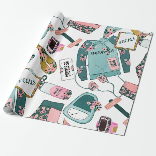Girl-Fitness-Muster Geschenkpapier (Ungerollt)