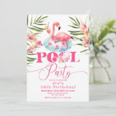 Girl Flamingo Pool Party Geburtstag Einladung (Stehend Vorderseite)