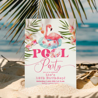 Girl Flamingo Pool Party Geburtstag Einladung
