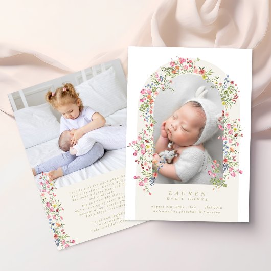 girl floral arch photo custom text baby birth ankündigung