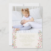 girl floral arch photo custom text baby birth ankündigung (Rückseite)