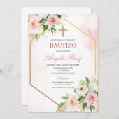 Girl Floral Bautizo Spanisch Einladung (Vorne/Hinten)