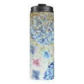 *~* Girl-Floral Blue Pink Hydrangea-Glitzer Thermosbecher (Vorderseite)