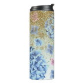 *~* Girl-Floral Blue Pink Hydrangea-Glitzer Thermosbecher (Nach links gedreht)