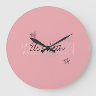 Girl Floral Calligraphy Name pink rot rot Große Wanduhr