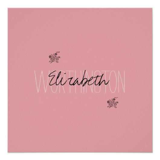 Girl Floral Calligraphy Name pink rot rot Poster (Vorderseite)