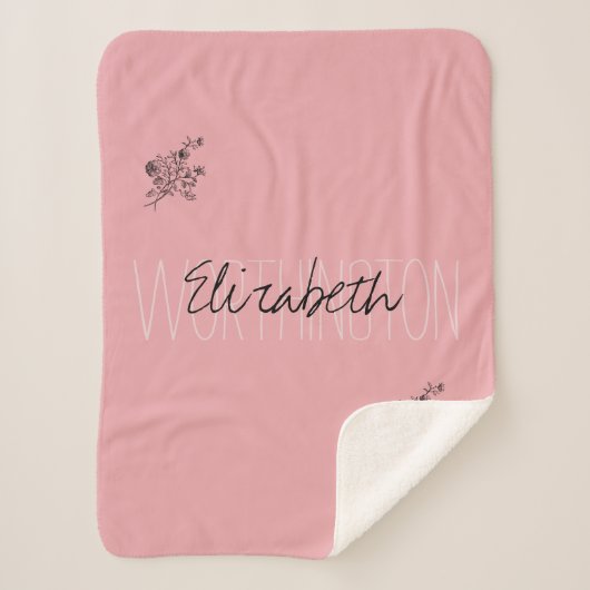 Girl Floral Calligraphy Name pink rot rot Sherpadecke (Vorderseite)