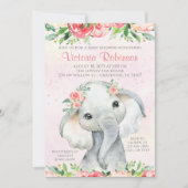 Girl Floral Elephant Baby Dusche Einladung (Vorderseite)