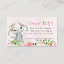 Girl Floral Elephant Diaper Raffles Tickets