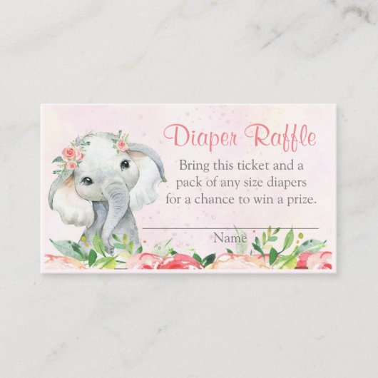 Girl Floral Elephant Diaper Raffles Tickets (Vorderseite)