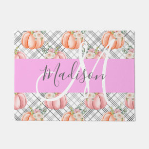 Girl Floral Grau Pink Peach Pumpkin Monogram Name Fußmatte