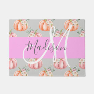 Girl Floral Grau Pink Peach Pumpkin Monogram Name Fußmatte