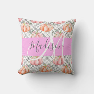Girl Floral Grau Pink Peach Pumpkin Monogram Name Kissen