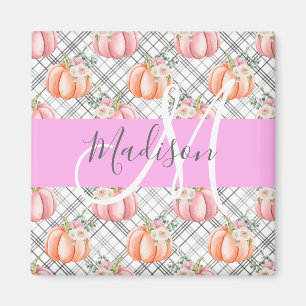 Girl Floral Grau Pink Peach Pumpkin Monogram Name Magnet