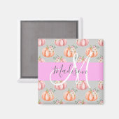 Girl Floral Grau Pink Peach Pumpkin Monogram Name Magnet (Vorderseite/Rückseite)