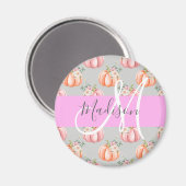 Girl Floral Grau Pink Peach Pumpkin Monogram Name Magnet (Vorderseite/Rückseite)
