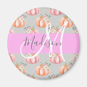Girl Floral Grau Pink Peach Pumpkin Monogram Name Magnet