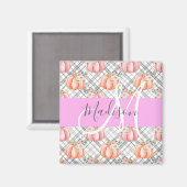 Girl Floral Grau Pink Peach Pumpkin Monogram Name Magnet (Vorderseite/Rückseite)