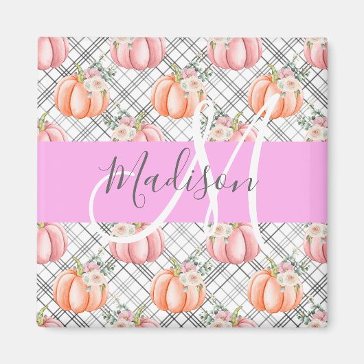 Girl Floral Grau Pink Peach Pumpkin Monogram Name Magnet (Vorne)