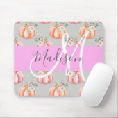 Girl Floral Grau Pink Peach Pumpkin Monogram Name Mousepad (Mit Mouse)