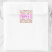 Girl Floral Grau Pink Peach Pumpkin Monogram Name Quadratischer Aufkleber (Tasche)